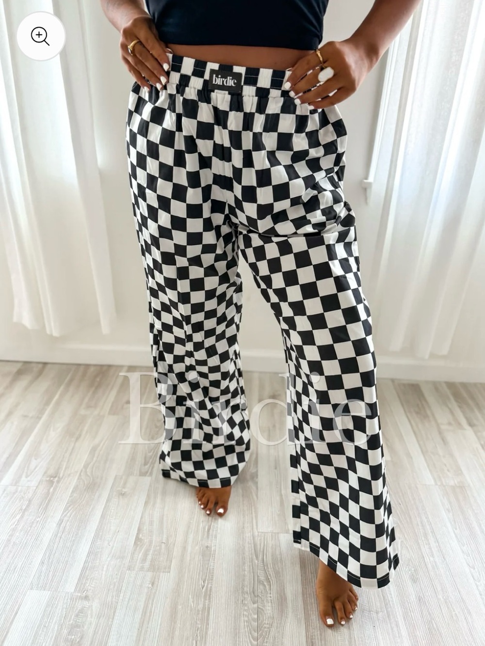 Birdie Black & White Checkerboard Wide Leg Boxer Pants